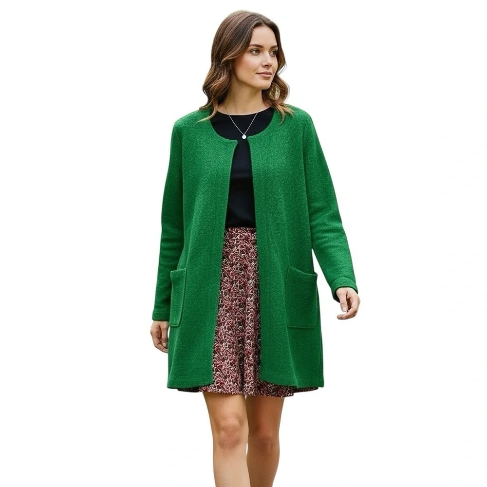 Max Studio Kelly green zipped long mid length overcoat L